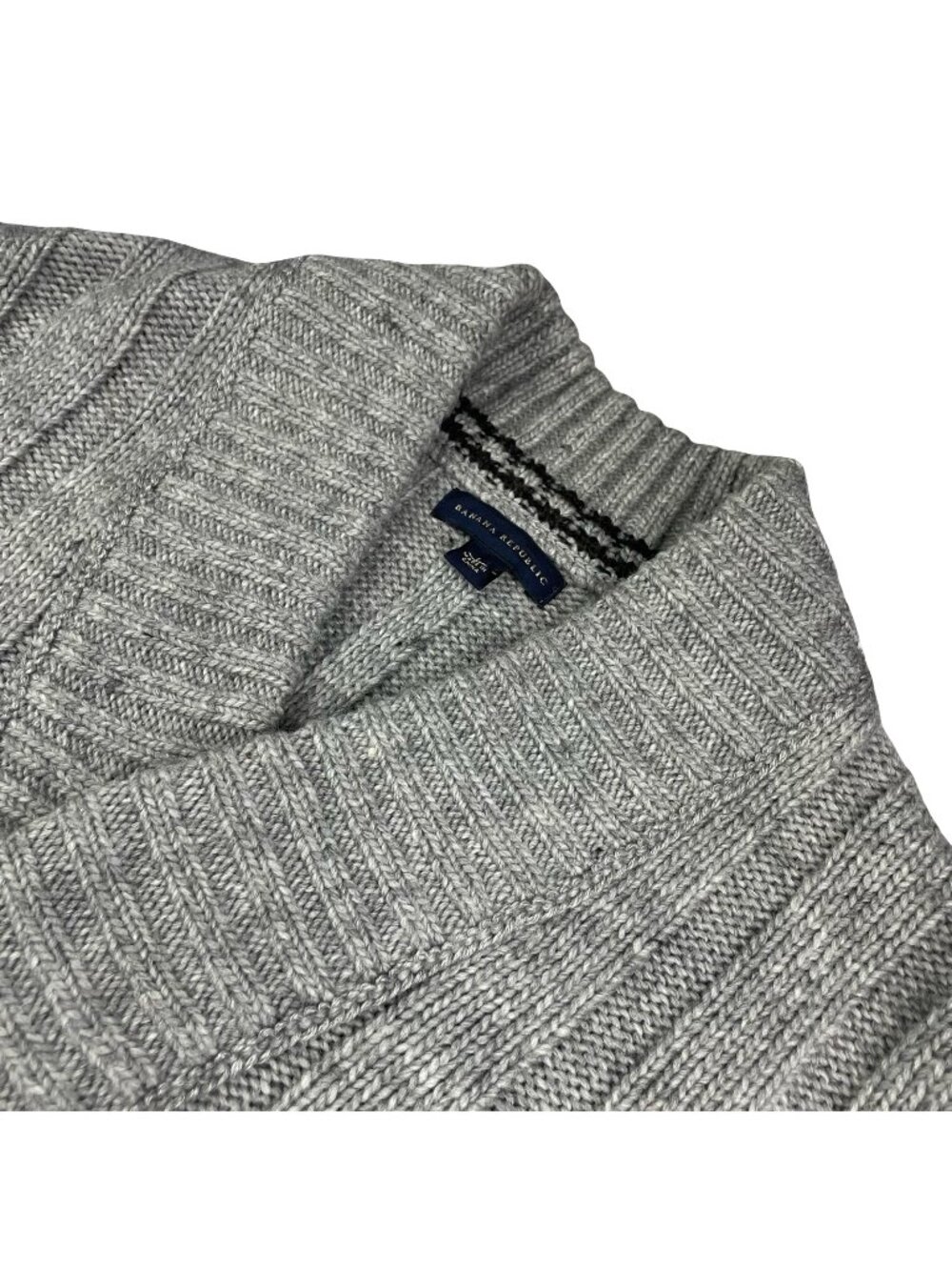 Banana Republic Men's Wool Blend Shawl Collar Ribbed Knit Sweater Gray • Large